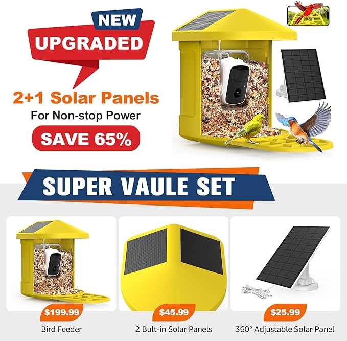 PeckCam® Bird Feeder with Camera with AI Identify 10000+ Birds Species, 3 Solar Panels, 2K Live View, Instant Arrival Alerts, Smart Bird House with Cam, Gift for Bird Lovers