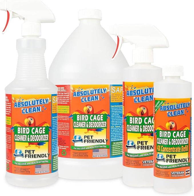 Absolutely Clean Amazing Bird Cage Cleaner and Deodorizer - Just Spray/Wipe - Safely & Easily Removes Bird Messes Quickly and Easily - Made in The US - Fragrance Free - (128oz Pack of 4)