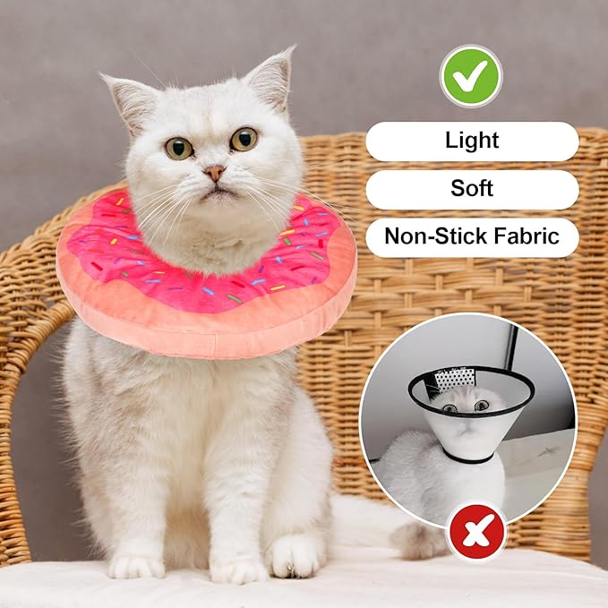 BEAUTYZOO Cat Cone Collars Soft, Cat Recovery E Collars After Surgery to Stop Licking, Adjustable Elizabeth Circle Collar Cute Pet Donut Pillow for Cats Kitten Small Dogs, Pink M