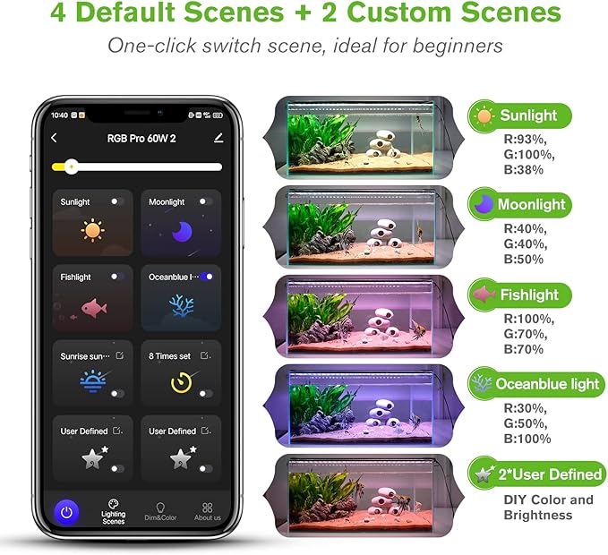 hygger 25W Smart Aquarium Light, Bluetooth LED Light with App Control, Full Spectrum Fish Tank Light with 24/7 Lighting Cycle, 5 Modes, Adjustable Timer, for 18"-24" Freshwater Planted Tank