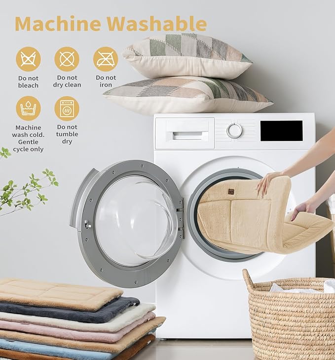 MADE 4 PETS Dog Crate Pad Bed for Large Dogs, Washable & Reversible, Anti-Slip Kennel Mat for Cozy Sleeping, Soft Fluffy Dog Bed for Indoor & Outdoor Use, 36"x27", Beige