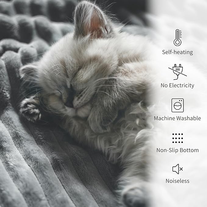 NWK Pack of 4 Fluffy Self Warming Cat Mat, Cat Blanket, Thermal Dog Mat, Washable, Non-Slip Bottom for Sofa & Crate & Kennel & Car Seat (Misty Gray, Medium (27'' X 18.5'' X 0.7''))