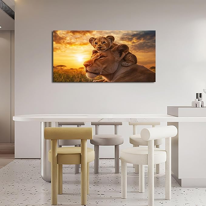 Large Lion Wall Art Lion and Lioness Canvas Living Room African Wildlife Animal Pictures Framed Prints Oversize Wall Decor Painting Artwork for Bedroom Dining Office Home 60"x30"
