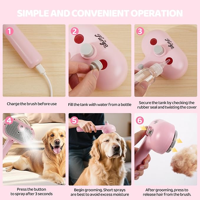 Cat Steam Brush-3 in 1 Pet Brush,Dog Shedding Tool Self Cleaning Pet Spray Depilation Comb with Release Button,Dog Steam Brushs,Cat Grooming Supplies for Long Short Haireds