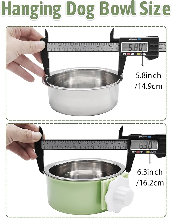 kathson Crate Dog Bowl, Removable Stainless Steel Hanging Pet Cage Bowl Food & Water Feeder Coop Cup for Cat, Puppy, Birds, Rats, Guinea Pigs 4pcs Large(2×Blue,1×Pink,1×Green)