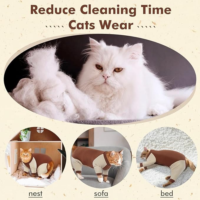 DENTRUN Cat Recovery Suit, Kitten Hair Sticky Onesie, Surgical Cone Alternative Shirts for Female Male Cat Recovery After Surgery, Cat Hair Spreading Prevent Clothes Pajama Apparel for Cats Only