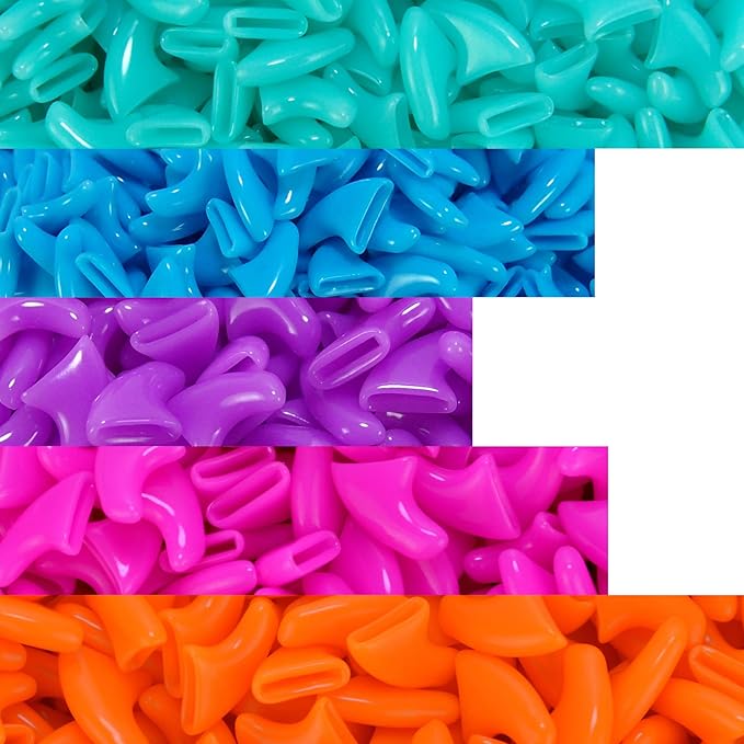 zetpo 100 pcs Cat Nail Caps | Cat Claw Covers | with Adhesives and Applicators (M, Turquoise, Sky Blue, Purple, Rose, Orange Peel)
