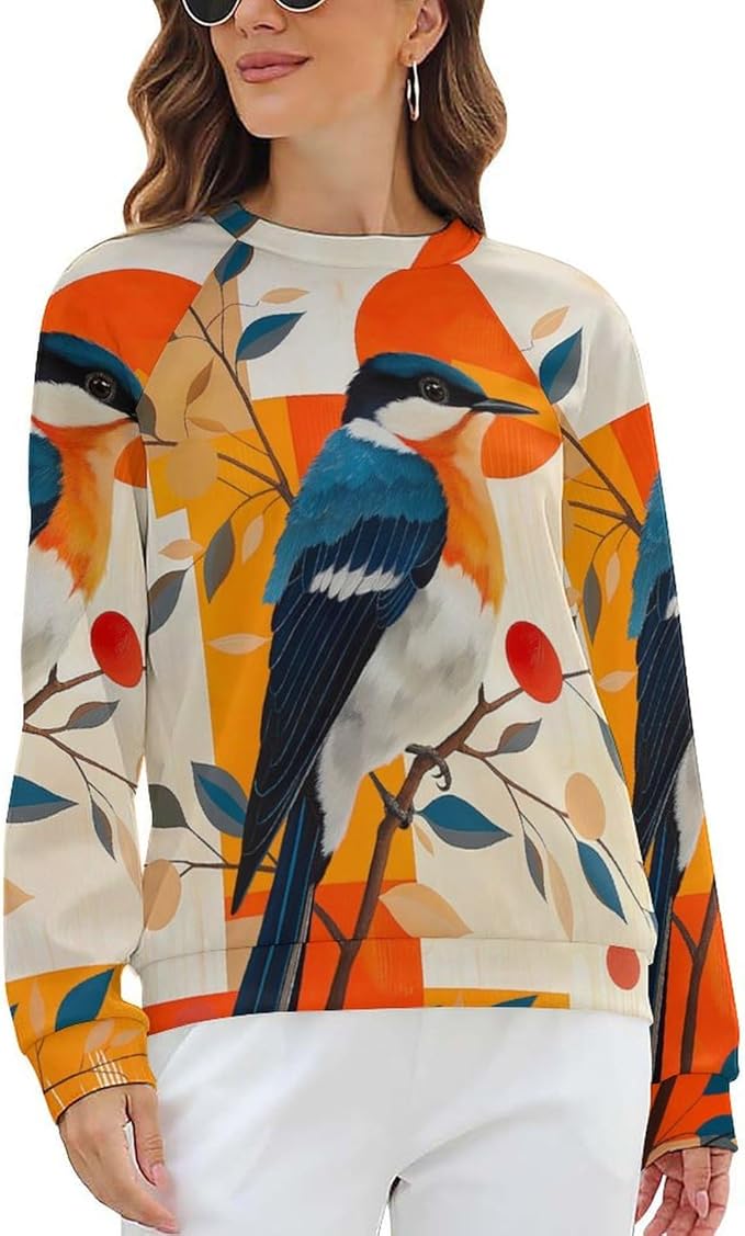 Womens Long Sleeve Tops Y2k Japanese Art Print Sweatshirts Fall Pullover for Women Crewneck Vintage Shirts Boho Tops