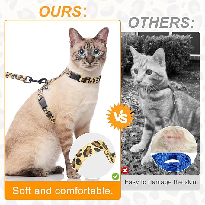 BEAUTYZOO Cat Harness and Leash Set Escape Proof for Walking, Kitten Soft Adjustable Vest Harnesses for Small Medium Large Cats, Easy Control Breathable Plaid Ribbon Nylon for Outdoor Indoor Use