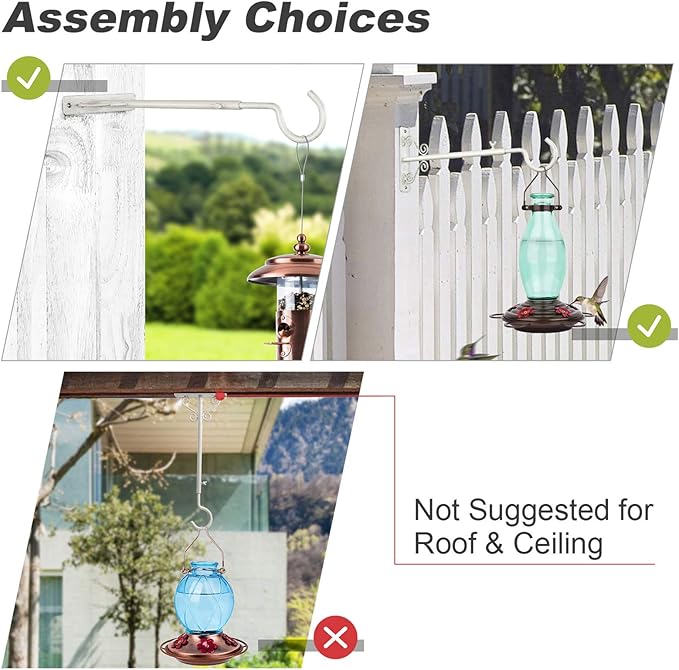 BOLITE Bird Feeder Hanger(16 to 24 Inch), Adjustable Hanging Plant Bracket, Wall Hooks for Hanging Bird Feeders, Planters, Lanterns, Wind Chimes, String Lights, 2 Pack, White