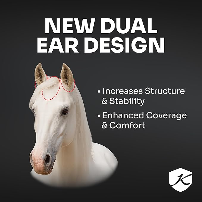 Kensington Signature Fly Mask with Removable Nose — Protects Horses Face and Nose from Biting Insects and UV Rays While Allowing Full Visibility — Ears and Forelock Able to Come Through The Mask