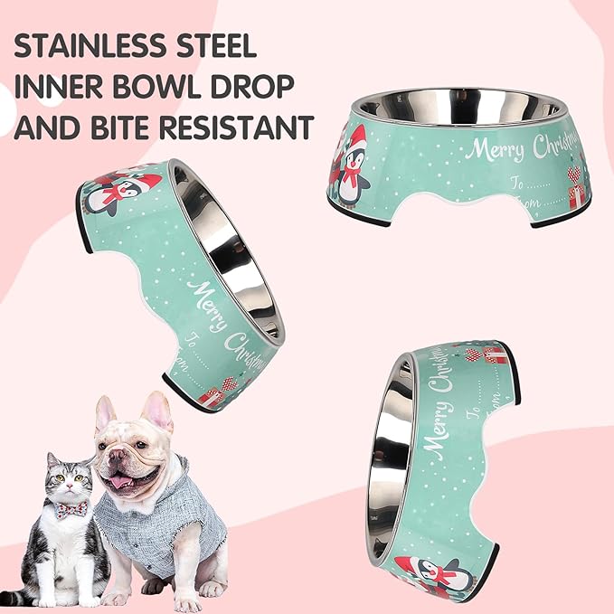 Christmas Xmas Pet Dog 2 in 1 Food Water Bowls - Non Slip Skid Proof Heavy Duty Pet Cats Dog Food Water Bowls for Feeding Large Dogs - Green Christmas-L