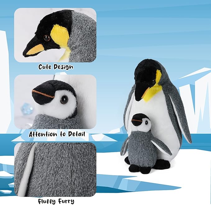 Penguin Family Plush Toy, Stuffed Animal Plushie Doll, Soft Fluffy Like Real Polar Animals Hugging Toy - Present for Every Age & Occasion