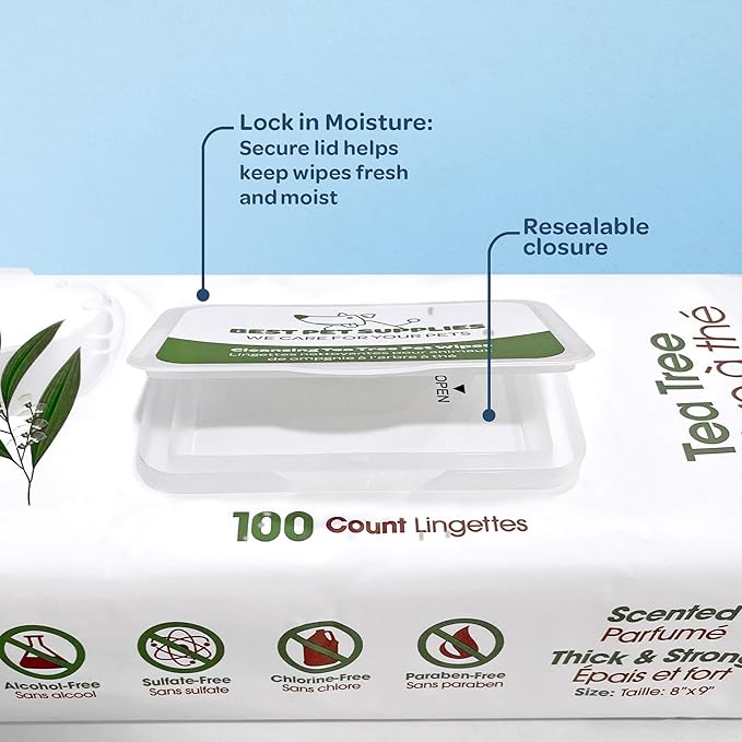 Best Pet Supplies Pet Wipes for Dogs - Dog Wipes Cleaning Deodorizing, for Coats, Ears, Paws - Cleansing, Tea Tree, 400 Count