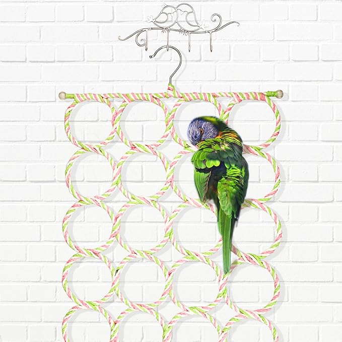 2 Packs Parrot Swing Hanging Toys, Bird Climbing Rope Net Ladders Small Medium Pet Activity Toy Suitable for Parakeet,Cockatiel,Cockatoo,Conure,Mini Macaw(Random Color ) (Style-1)