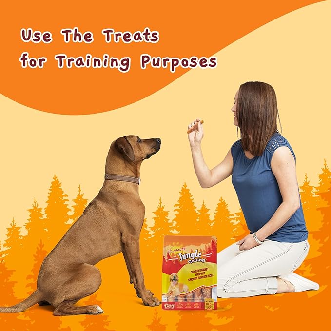 Jungle Calling Dog Treats Smoked Chicken Wrapped Rawhide Rolls, High Protein Dog Chews, Rawhide Chews for Medium and Large Dogs, 10.6 Oz