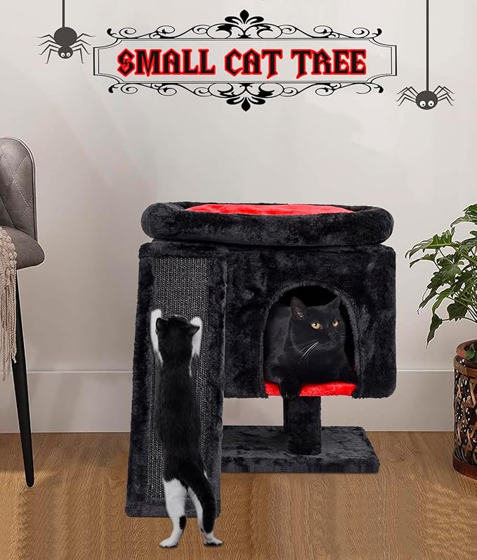 SYANDLVY Gothic Cat Tree with Coffin Bed for Indoor Cats, Cat Tower with Scratching Post, Modern Activity House for Large Cats, Condo with Board, Kittens Cave
