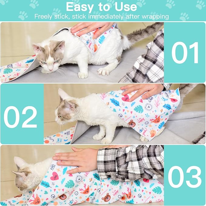 21.7" Cat Grooming Wrap, Cat Wrap for Cutting Nails, Self-Adherent Fabric Wrap for Cats, Cat Burrito Wrap Anti-Scratch, Anti-Escape, Multifunctional Swaddle Wrap Pet Tool (Swan, Large)