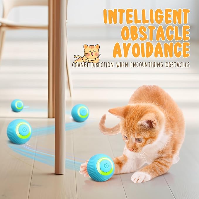 6 Pack Interactive Cat Ball Toy for Indoor Automatic Smart Rolling Ball with LED Light 2 Modes Electric Self Rolling Toy for Large and Small Puppy Kitten