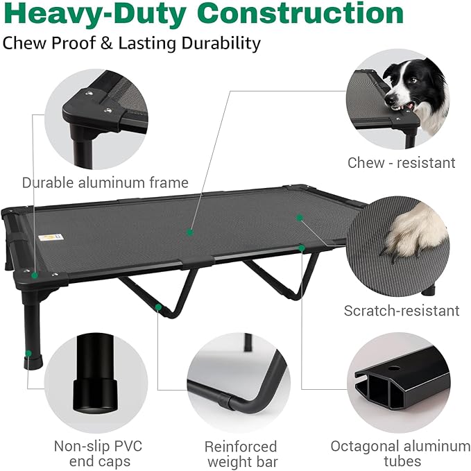 Sytopia 47'' Outdoor Elevated Dog Bed for Extra Large Dogs, Chew-Proof Pet Camping Raised Cot with Breathable Mesh - Durable Frame, Cooling Hammock Style, Anti-Slip Base, Water-Resistant, Easy Clean
