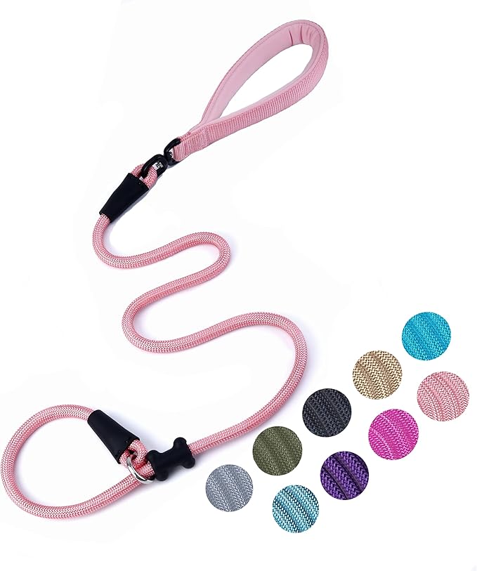 Slip Lead Dog Leash,Strong Nylon Rope Leash and Padded Handle,No Pull Outdoor Walking Training Lead for Small Medium Large Dogs (Pink, 1/2"×4ft)