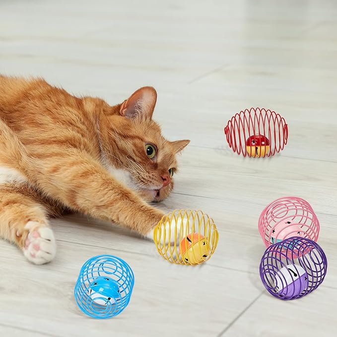 Jecery 5 Pcs Halloween Cat Spring Balls Toys Stretchable Rolling Balls Colorful Playful Coils Interactive Spring Action Toy Caged Rats for Kitten Cat Pet Supplies(Bell,Multicolor,5 Pcs)