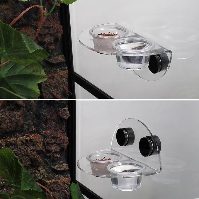 AIICIOO Crested Gecko Food Dish - Strong Magnetic Reptile Feeding Ledge for Bearded Dragon Lizard Crested Gecko Tank Accessories with 6 Pack Plastic Cup