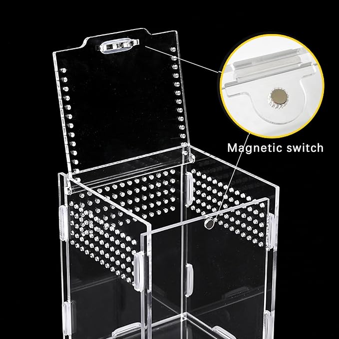 Micro Habitat Terrarium Kit (4pc Set) - Acrylic Reptile & Spider Enclosure (4.7 * 4.7 * 8 Inches)