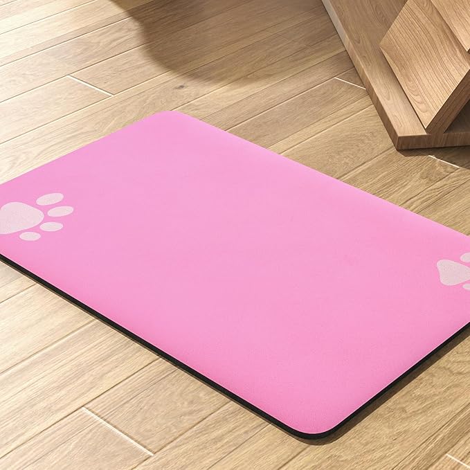 Pet Feeding Mat-Absorbent Dog Mat for Food and Water Bowl-No Stains Quick Dry Water Dispenser Mat-Dog Accessories Pet Supplies-Bowl for Messy Drinkers(BRIGHTPINK,23"x34"