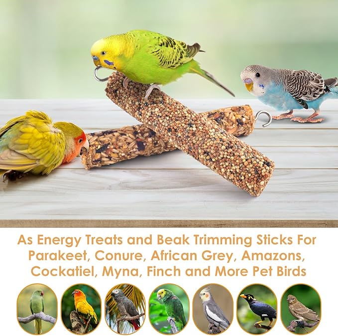 KATUMO Parrot Treats 2 PCS Bird Crunch Sticks Cockatiel Treats Parakeet Snacks Conure Food Sticks for Parakeet Cockatiel Canary Finch Lovebird Conure Lorikeet Parrots