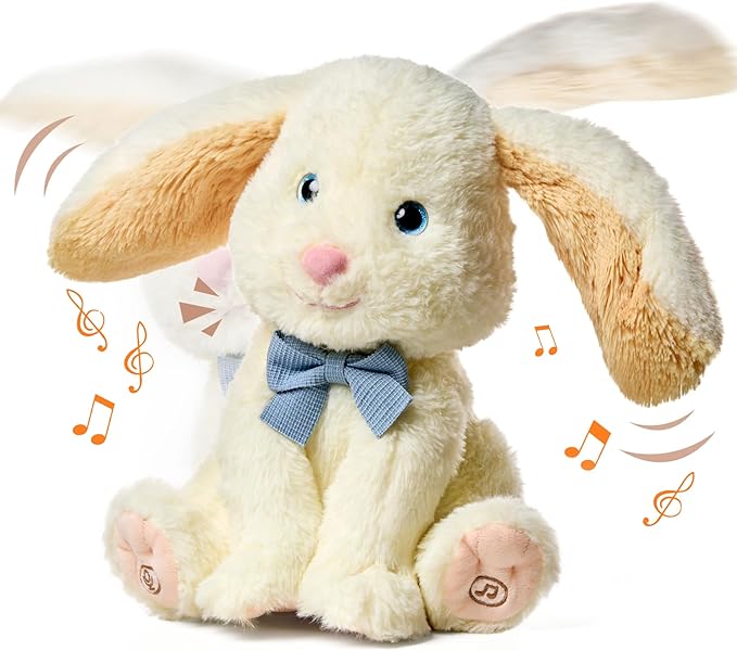 TUMAMA Bunny Stuffed Animal - Musical Stuffed Animal with Moving Ears, Features Singing, Recording, Repeating for Toddlers, Interactive Stuffed Bunny Plush Gift Toys for Boys and Girls