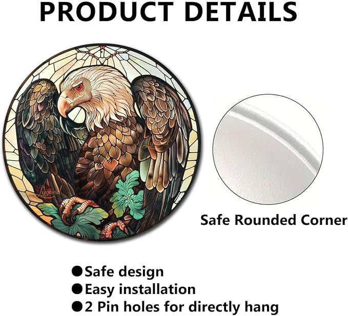 Lygond Metal Sign Tin Sign Circular Stained Glass Vulture Funny Bathroom Decor for Gift 12×12 Inches