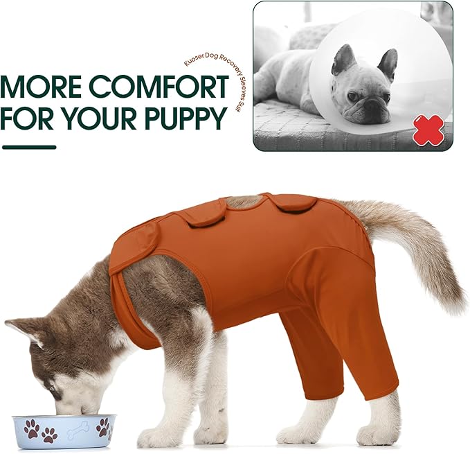 Kuoser Recovery Suit for Rear Legs, Thigh Wound Protective Sleeve, Recovery Sleeve for Female Male Dogs, Onesie After Surgery, Pet Surgical Suit for Spay Neuter, Brown M