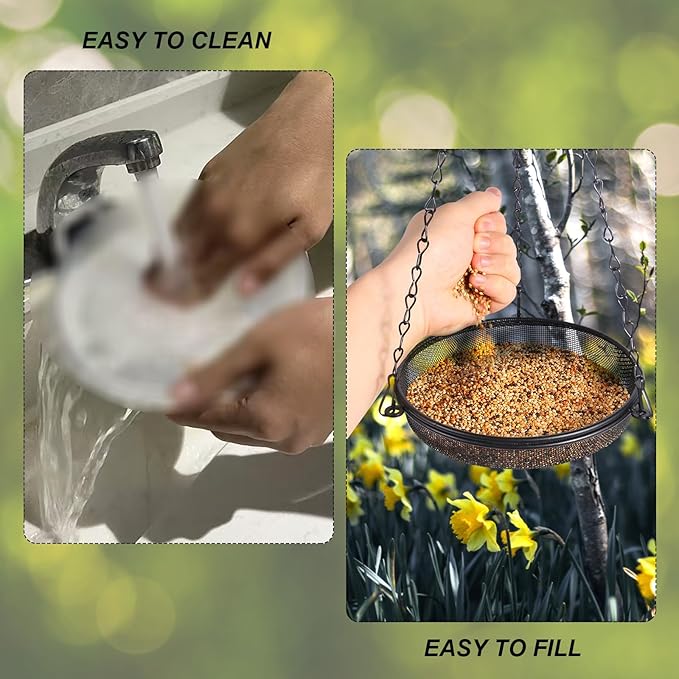 Hanging Bird Feeder & Tray&Metal Mesh Platform & Feeder Hanging for Outdoor Garden Yard Perfect for Attracting Bird