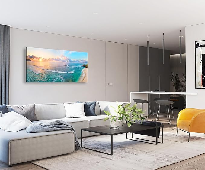 XXMWallArt FC3962 Tropical Beach Wall Art Blue Sea Sunset Natural Scenery Picture Print On Canvas Seascape Canvas Print Artwork for Living Room Bedroom Kitchen Home and Office Wall Decor