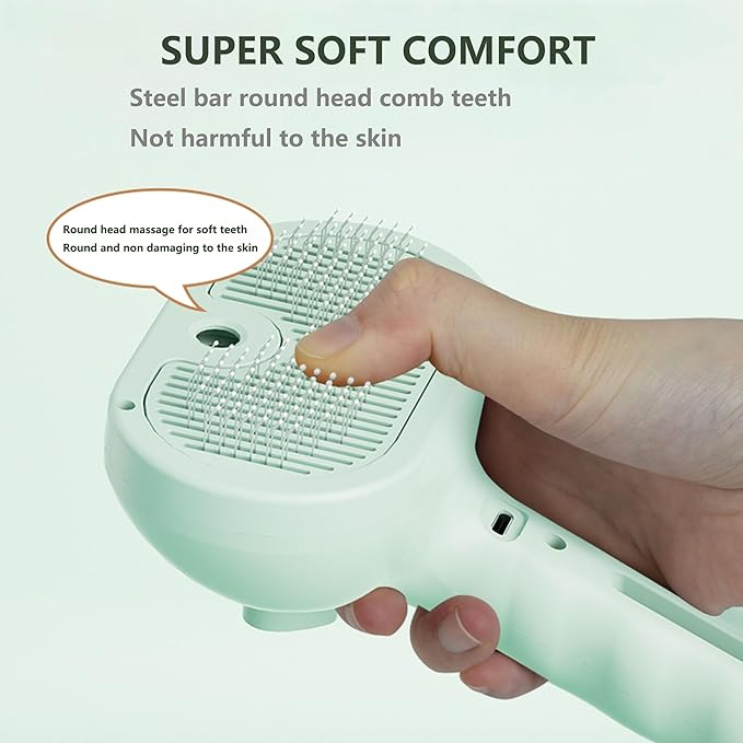 Cat Steam Brush 3 In 1,Pet Brush for Cat Hair Removal with Anti-Lost Pet Pendant,Spray Hair Removal Comb for Dogs Long Short Haired, Green