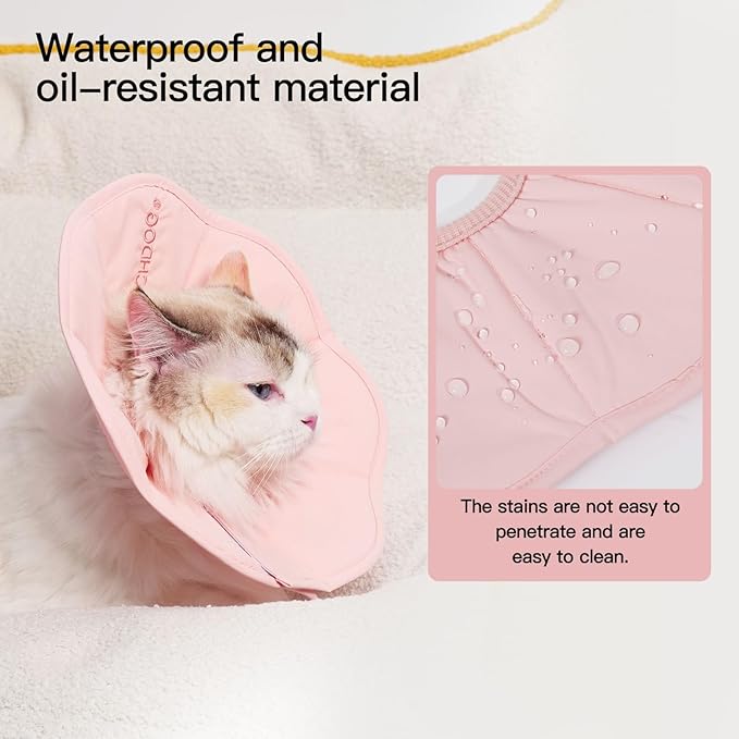 Touchdog Foldable Dog Cone Collar for Cats & Dogs - Adjustable Soft Recovery Collar with Waterproof PU Coating, Lightweight Design, 24.5cm/9.6in Wide Barrier (Pink, S)