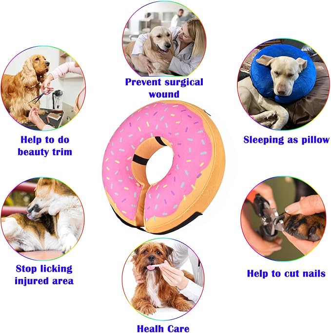 Katoggy Inflatable Cone Collar for Dogs and Cats After Surgery, Soft Adjustable Blow up Donut E-Collar for Small Medium Large Pets