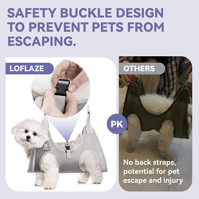 Dog Grooming Hammock Harness for Dogs & Cats with Pet Nail Clipper Trimmer - Cat Hanger Sling for Trimming Clipping Nails- Dog Hammock Restraint Bag for Small Medium Large pet ( Grey L )