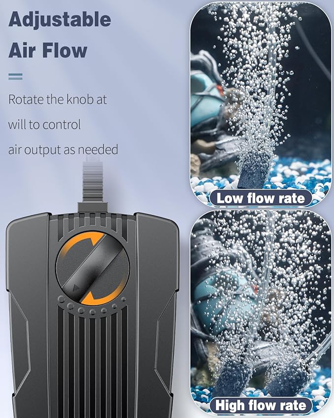 Pawfly Aquarium Air Pump Oxygen Pump for 10-200 Gallon Fish Tanks Buckets Dual Outlet Adjustable Ultra Quiet Aerator Pump with Accessories