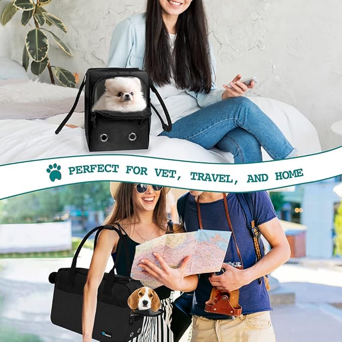 PetAmi Dog Purse Carrier for Small Dogs, Airline Approved Soft Sided Pet Carrier with Pockets, Ventilated Dog Carrying Bag for Puppy Cat, Dog Travel Supplies Bag, Sherpa Bed, Max 12 lbs, Black