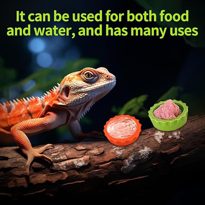 14 PCS Crested Gecko Food Dish, Reusable Small Reptile Feeding Cups, Gecko Food & Water Bowl 7 Colors