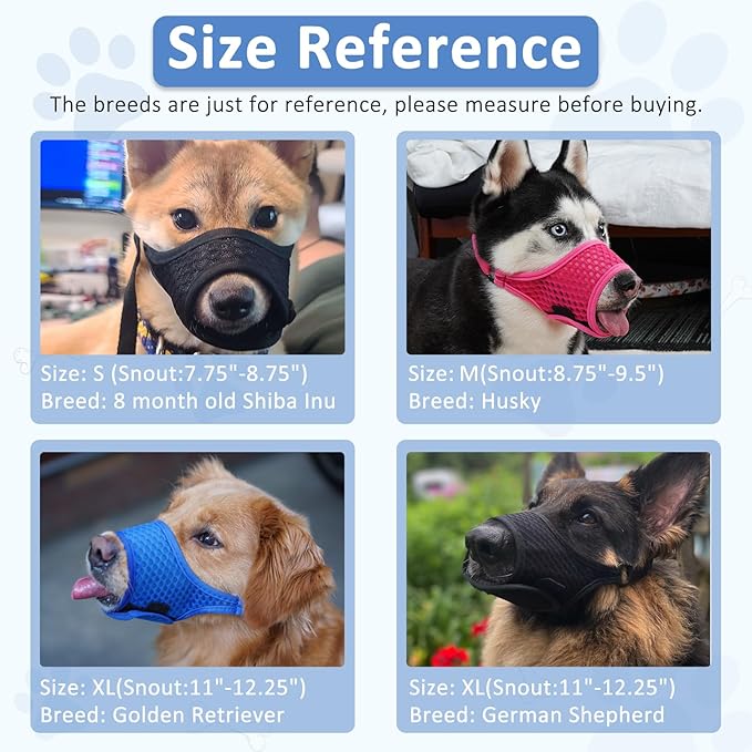 LUCKYPAW Soft Muzzle for Small Medium Sized Dogs, Dog Muzzle to Prevent Biting Chewing, Adjustable Breathable Mouth Guard for Grooming Walking Training(Black, S)