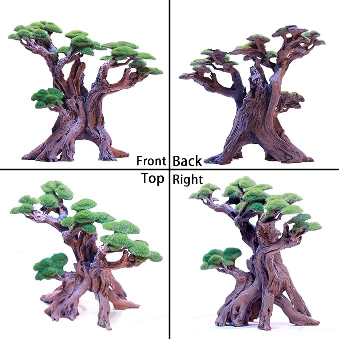 Fish Tank Decor- Bonsai Tree of The Forest with Faux Moss- Aquarium Decoration Aquascaping- Made of Sandstone, 8.8 x 4.3 x 7.8 inches