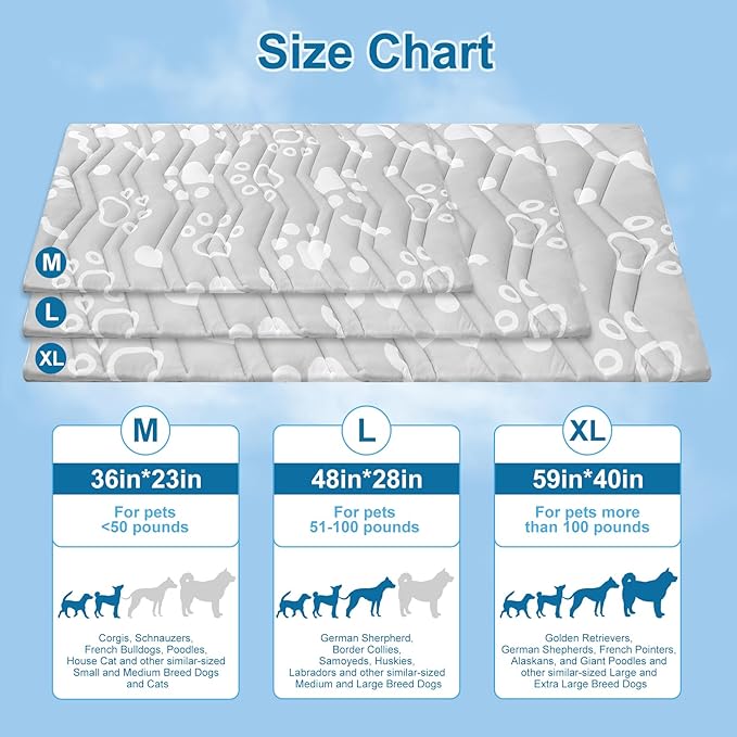 BEAUTYZOO Upgrade Dog Cooling Mat Extra Large, Reversible Self-Cooling Mat for Dogs, Thicken Pet Ice Cool Pad Blanket for Summer Kennel Sofa Bed Floor Car Seat, Machine Washable&Foldable, 59"x40"