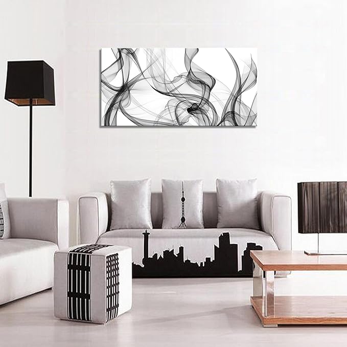 XXMWallArt FC3850 Abstract Wall Art Light Streak Black and White Abstract Line Canvas Wall Art for Living Room Bedroom Bathroom Office Wall Decor