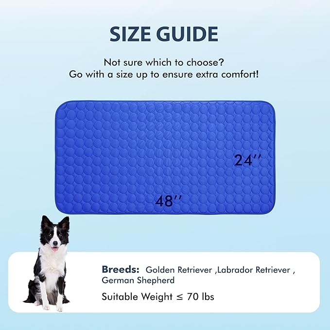 MICROCOSMOS Summer Cooling Mat & Sleeping Pad- Water Absorption Top, Materials Safe, Easy Carry, EZ Clean. Keep Cooling for Pets, Kids and Adults.(Dark Blue, 48" x24")