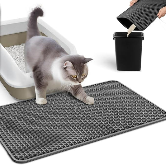 Cat Litter Mat - 23.2'' x 14.6'' Small Litter Trapping Mat, Easy to Clean Litter Box Mat, Waterproof, Urine-Proof, Non-Slip Kitty Litter Mats for Floor, Dark Gray