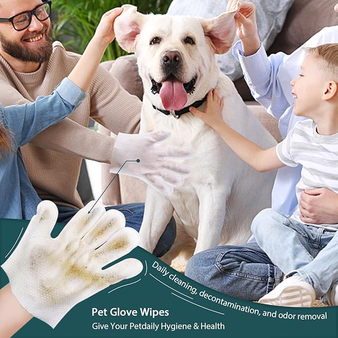 WLP Pet Glove Wipes for Dogs & Cats, Cleaning Deodorizing Hypoallergenic Hydrating Grooming Wipes, Individually Wrapped, Enriched with Aloe & Jojoba Oil for Daily Care, Traveling (12 PCS)
