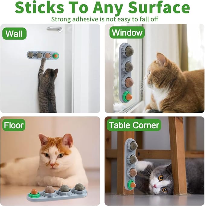 CCINEE Catnip Balls for Cats Wall Catnip Toys Edible Cat Toys for Cat Lick Safe Healthy Kitten Chew Toys Teeth Cleaning Dental Cat Toys(4 Flavor)